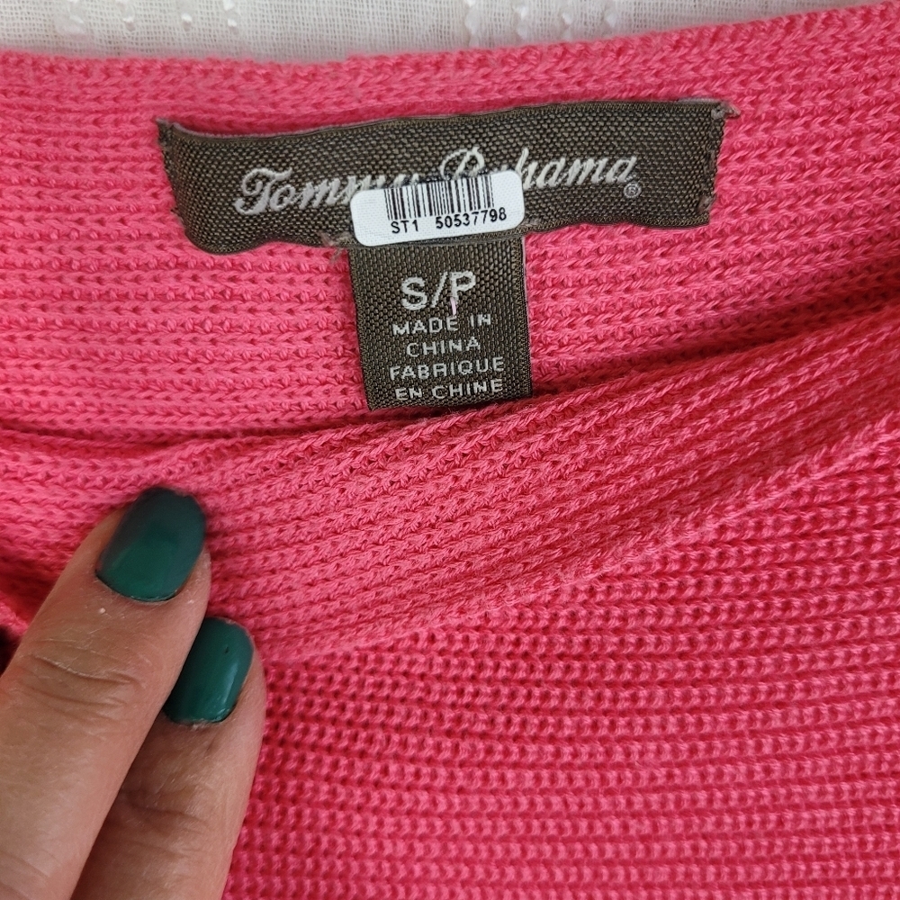 Tommy Bahama boatneck long sleeve ribbed cotton blend hot pink sweater beach PS - Picture 3 of 10